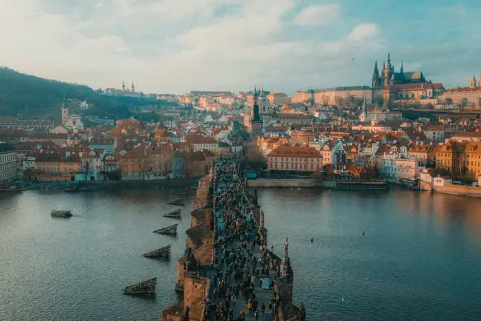 Charles Bridge and Prague Castle at sunset