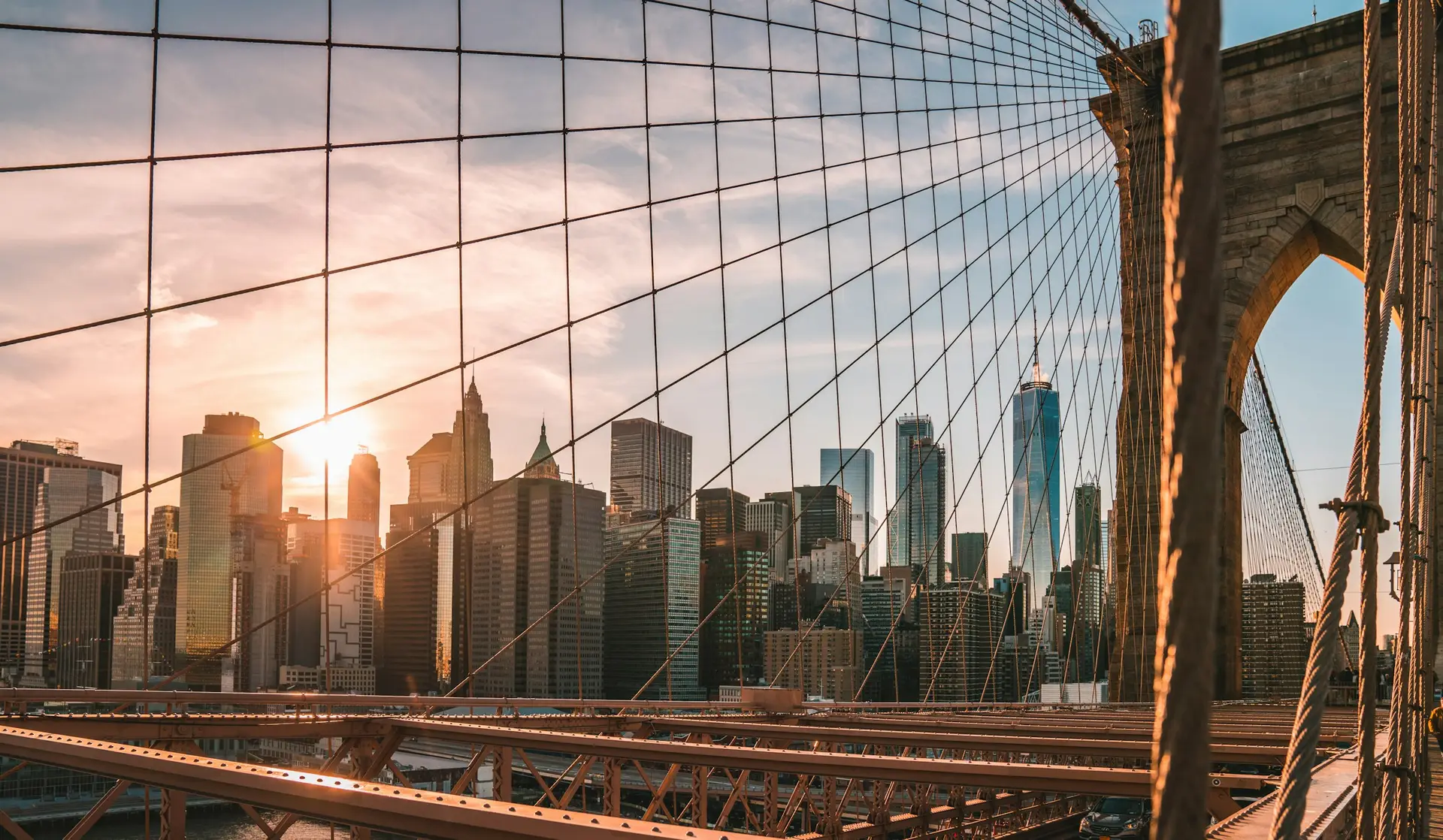 The Manhattan skyline seen from the Brooklyn Bridge